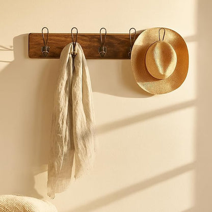 Rustic Farmhouse Wall Mounted Coat Rack – 24” Reclaimed Wood Board with 5 Heavy Duty Hooks, Natural Finish, Handcrafted Storage for Entryway, Hallway, or Bedroom