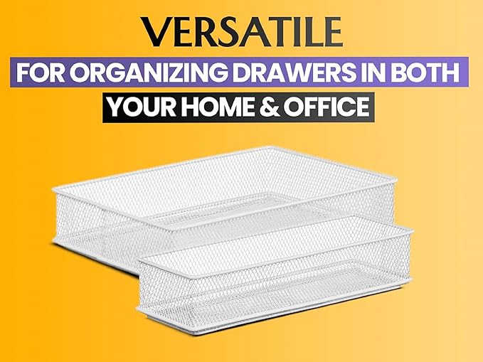 YBM HOME White Mesh Drawer Cabinet and or Shelf Organizer Bins, School Supply Holder Office Desktop Organizer Basket (1, 6x12x2 Inch)