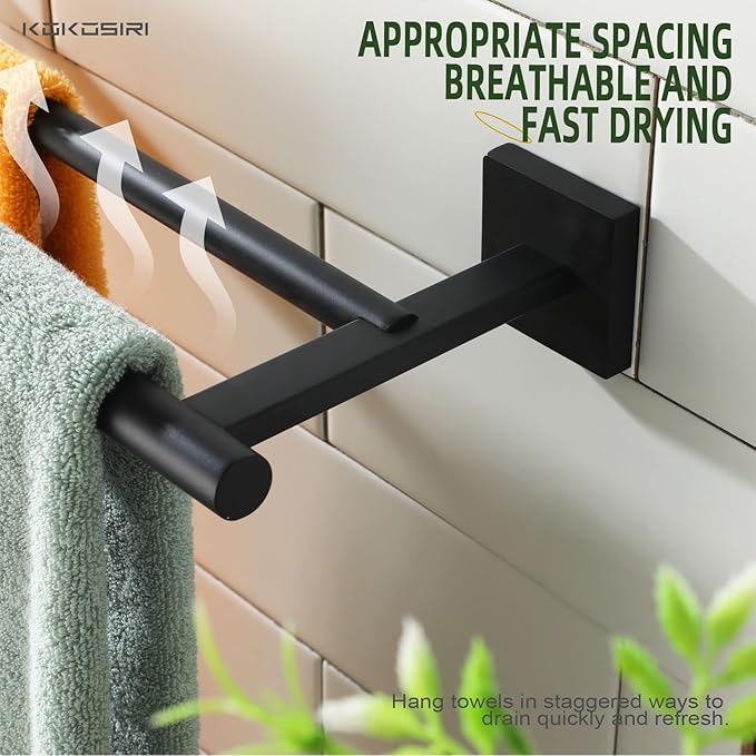 KOKOSIRI 32'' Towel Rails Bathroom Double Towel Bars Matte Black 32 Inch Bath Towel Holder for Washroom Wall Stainless Steel B5005BK-L32