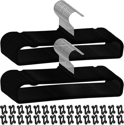 Velvet Pants Hangers Non Slip, 30 Pack Velvet Hangers for Closet with 30 Hooks, Strong Durable Space Saving Slim Clothes Hanger, Ultra Thin Flocked Hanger for Pants, Shirts, Bra, Shorts (Black)