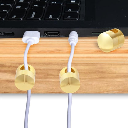 10 Sets Charger Holders for Cords, Gold Color Adjustable Cable Anchor Holders, Adhesive Metal Cord Clips, Cable Management Wire Organizers for Desk, Office, Nightstand