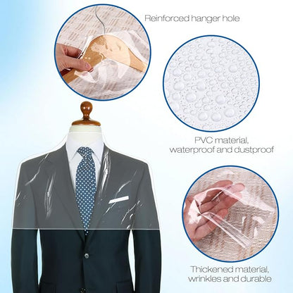 Chumia 50 Pieces Clear Shoulder Cover for Clothes Closet Bulk, Plastic Hanger Covers for Hanging Clothes Shoulder Garment Dust Cover Protectors for Men Women Suit Coats Jackets Dress(21.5'' X 15.5")