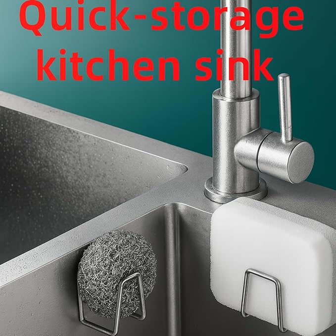 WOOFBRITE 5-Pack Adhesive Sponge Holder for Kitchen Sink Caddy Accessories， SUS304 Stainless Steel, Quick Drying