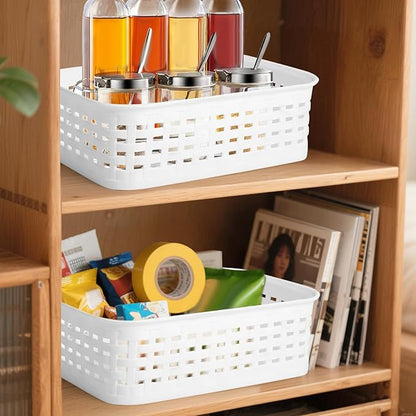 3 Pack Plastic Storage Baskets for Cabinets,Small Plastic Basket,Organizer Bins Storage Baskets for Shelves,Room,Pantries,Countertops(White)