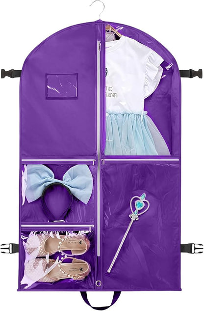 Dance Garment Bag with Zipper, 40 inch Garment Bags for Hanging Clothes, Kids Dance Recital Bags, Cheer Uniform Garment Bag for Wardrobe and Travel, Purple