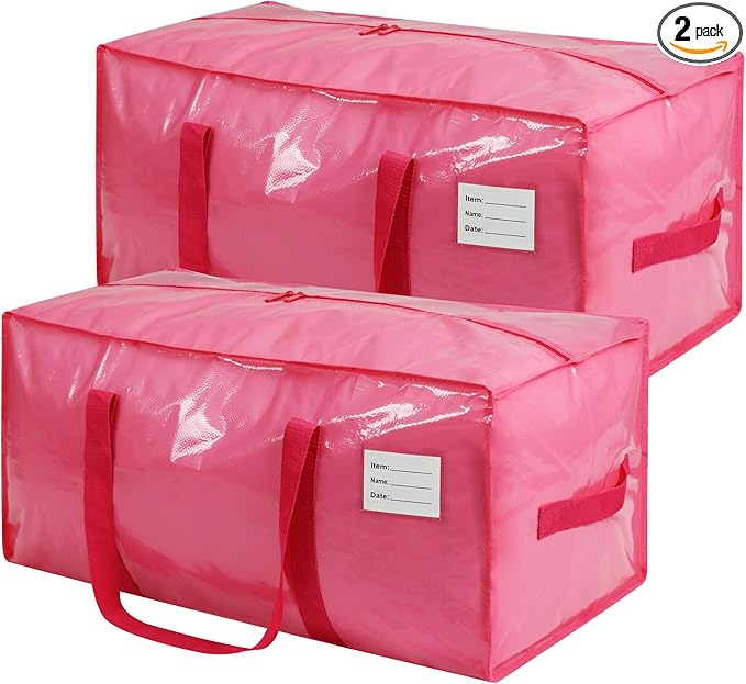 2 Pack Extra Heavy Duty Large Moving Bags with Comfortable Handle & Strong Zipper,Storage Totes for Space Saving Moving Storage College Supplies Alternative to Moving Box,Pink