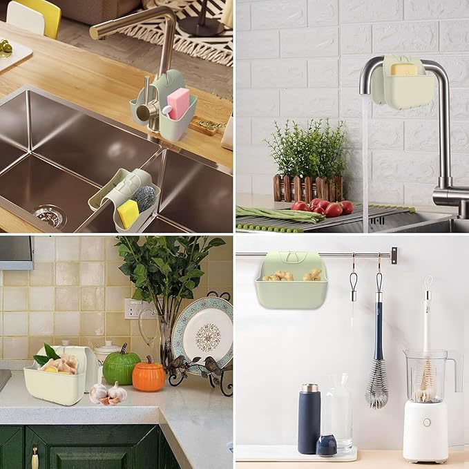 VPASION Sponge Holder for Kitchen Sink, Silicone Sink Saddle Caddy Organizer Rack, Sponges Holder Over Faucet, Hanging Kitchen Organizer Accessories Rack Basket Beige