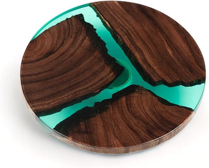 Handmade Reversible 16" Wood and Epoxy Resin Lazy Susan, Turntable for Kitchen Countertop, Rotating Display Stand, Organizer and Storage for Dining Table, Cup Board, Home Decor (Clear Green)