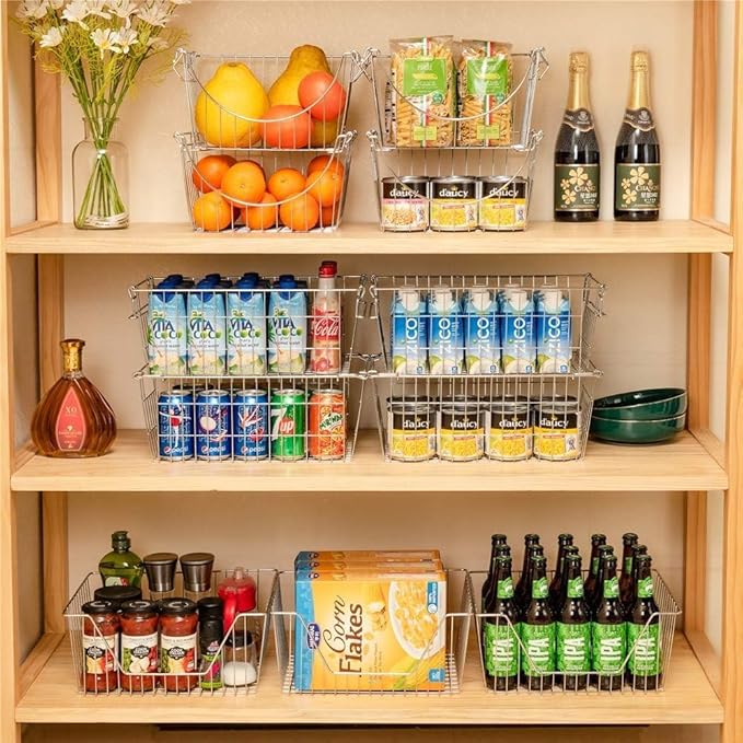 SANNO Freezer Storage Bins,Chest Organizer Wire Storage Baskets, Cubby Bins for Kitchen, Home, Pantry Snack, Vegetable, Potato, Onion