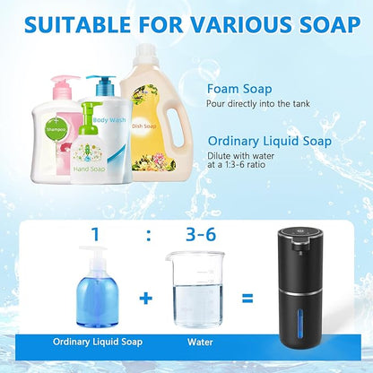 Automatic Soap Dispenser Touchless, USB Rechargeable Automatic Foaming Soap Dispenser, 12.8oz/380mL, 4 Level Adjustable, 1500mAh Smart Wall Mounted for Bathroom Kitchen Dish/Hand Soap