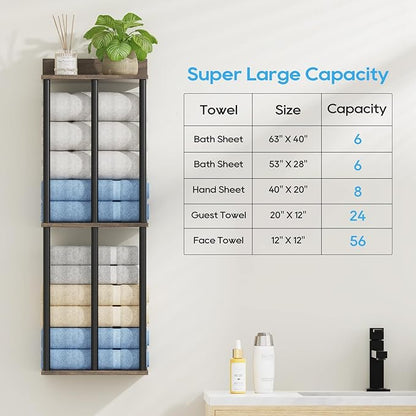 Towel Racks for Bathroom Wall Mounted with Wooden Storage Shelf, Updated 3 Bar Metal Towel Holder for Rolled Towels, Sturdy and Large Capacity, Towel Storage Organizer