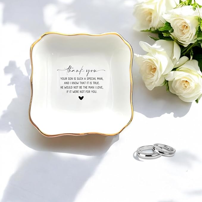 HatafaFurni Jewelry Tray for Unique Mother of the Groom Gift, Thank You For Raising the Man of My Dreams Ring Dish, Mother in Law Trinket Tray Gift from Daughter In Law, Ceramic Ring Dish Holder