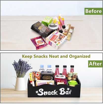 DEAYOU Snack Organizer for Countertop, Wooden Snack Storage Bins Basket, Large 7 Compartment Coffee Bar Station Organizer for Pantry, Kitchen, Office, Chips, Candy, Packet, 15.8" L x 9" W x 5.4" H