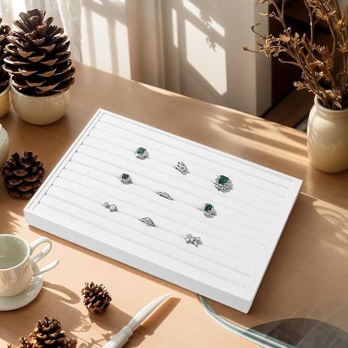 White Leather Ring Earrings Organizer Trays Jewelry Trays For Rings Earring Coins Brooches Holder Storage Display