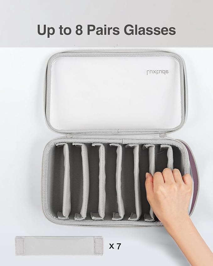 Luxtude Travel Sunglasses Organizer Case for Women Men, Glasses Case Multiple Pairs w/Adjustable Slot, Clear Sunglass Storage