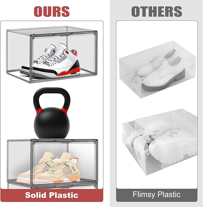 EDS FAM Large Shoe Organizer for Closet Clear Storage Box Sturdy Plastic Stackable Shoe Rack Sneaker Display Case with Magnetic Lids, 1 Pack Size 13