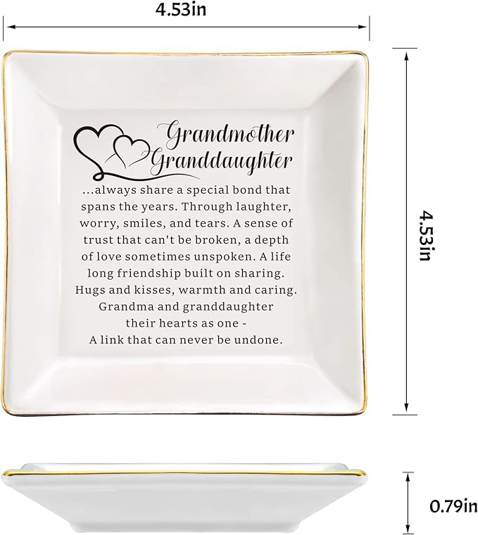 AZVAUUY Gifts for Grandmother Granddaughter, Grandma Granddaughter Ceramic Jewelry Tray Dish Gift, Birthday Mother's Day Christmas Gift for Grandma from Granddaughter Gift