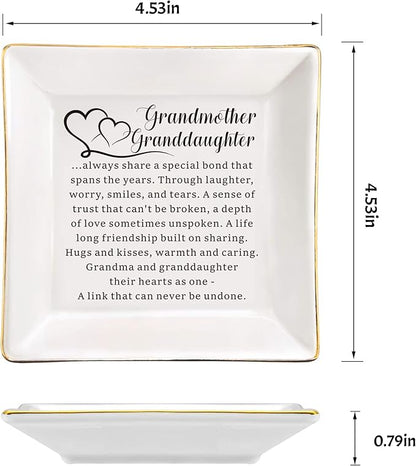 AZVAUUY Gifts for Grandmother Granddaughter, Grandma Granddaughter Ceramic Jewelry Tray Dish Gift, Birthday Mother's Day Christmas Gift for Grandma from Granddaughter Gift