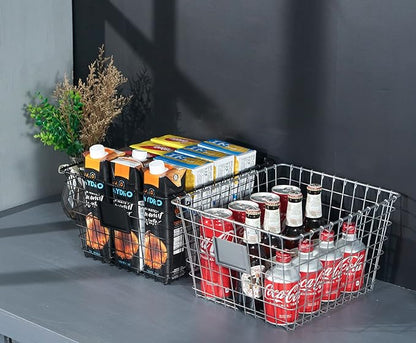 4 Pack【Extra Large】 Wire Handmade Storage Basket for Organizing Household Goods,Pantry Organization,Bathroom countertop,Laundry,Wardrobe Storage Basket,Rose Gold