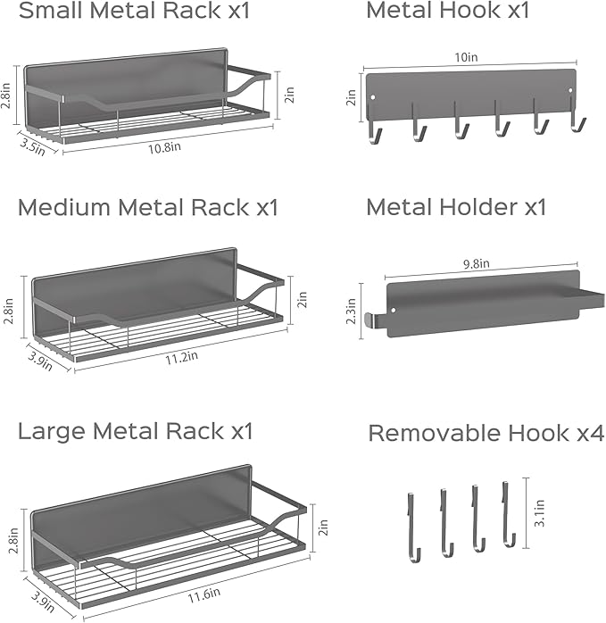 5 Pack Magnetic Shelves for Washing Machine & Refrigerator, Paper towel holder, Movable Powerful Magnetic Spice Racks with Unique Hollow Design, for Laundry Room and Kitchen Organization (Grey)
