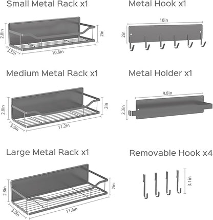 5 Pack Magnetic Shelves for Washing Machine & Refrigerator, Paper towel holder, Movable Powerful Magnetic Spice Racks with Unique Hollow Design, for Laundry Room and Kitchen Organization (Grey)