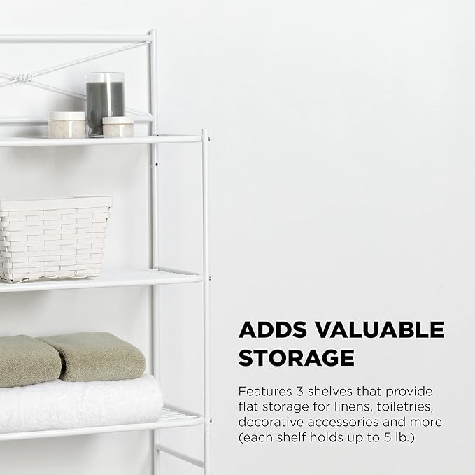 Zenna Home Over the Toilet Storage Shelf Space Saver, Behind Toilet Bathroom Organizer and Storage, Metal Bathroom Organizer with 3 Shelves, White