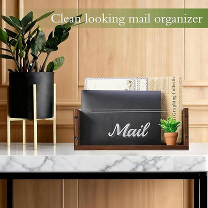 Mail Holder with Clear Acrylic Dividers - 2 Slots Mail Organizer Desktop, Mail Sorter Inside Home and Office, Solid Wood Mail Box for Wall
