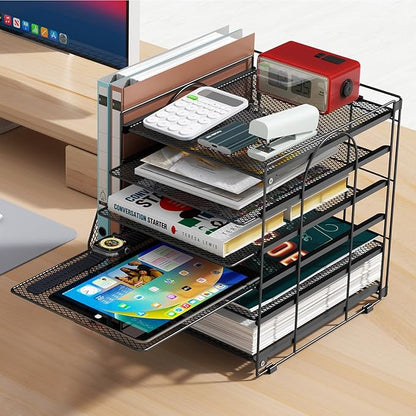 gianotter 6-Tier Paper Organizer With Magazine Holder, Desk Organizers and Accessories, Desk Accessories & Workspace Organizers, File Organizer for Office Supplies Storag (Black, 6-Tier)