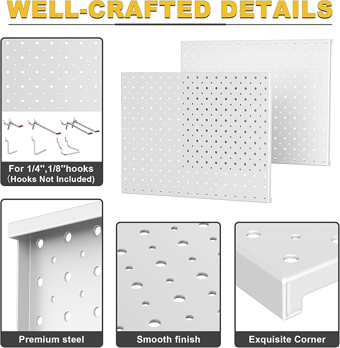 Ultrawall Metal Pegboard Panels, Pegboard Wall Organizer, Peg Boards for Wall, Garage Tool Storage Organization, 12"X16", 2pcs, Gray