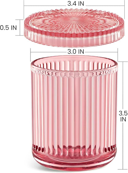MKOSAB 2 Pack Qtip Holders for Bathroom, Clear Glass Apothecary Jars with Lids,Vintage Bathroom Canisters for Cotton Balls,Swabs,Floss Picks,Hair Ties,Vanity Organizer and Storage Decor (Pink)