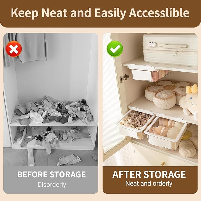 CISIREE Pull Out Sock Organizer for Closet, 15 Cells Detachable Underwear Drawer Organizer with Slide Rail, Clear Women Drawer Storage for Underwear, Socks, Ties, Belts, Scarf