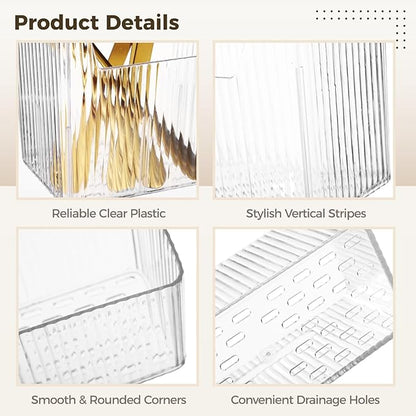 8 PCS Clear Cabinet Door Organizer Bins with Adhesive Hooks, Wall Mount Hanging Storage Baskets with Drain Holes, Plastic Under Sink Drawer Organizers for Bathroom, Kitchen, Pantry, Fridge