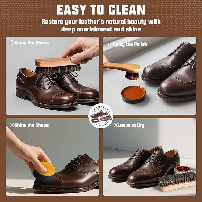 Shoe Shine Kit for Men & Women, 16Pcs Black Shoe Polish Kit for Leather Boots Care, Mens Gifts Ideas