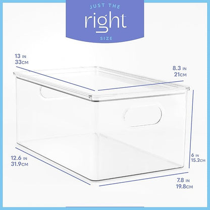 primebox Plastic Clear Stackable Storage Bins with Lids. Great for Pantry or Kitchen Organization. Fridge Organization Containers. Cabinet, Bathroom Organizer. 2 Pack
