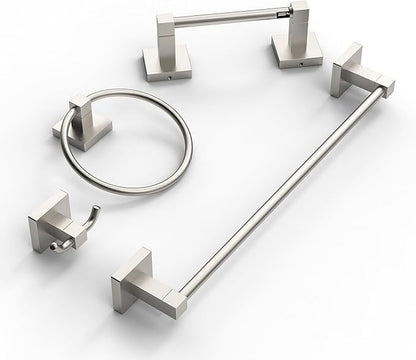 Ruacq 4pcs Bathroom Hardware Set-Toilet Paper Holder-Towel Ring -Towel Hooks for bathrooms-18 Inch Towel Bar Stainless Steel Wall Mounted, Bathroom Accessories Set (Brushed Nickel)