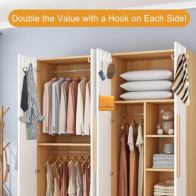 Manesi Double Sided Over The Door Hooks for Clothes. Over The Door Hanger Hook Set of Four. Towel Hanger for Bathroom, Wreath Hook, Coat Rack Hat Organizer or Plant Hooks for Ceiling 4 Pack