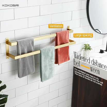 KOKOSIRI Bath Towel Bars Bathroom 2-Tiers Ladder Brushed Gold Towel Rails 32-Inch Towel Holders Wall Mounted Towels Shelves Rack Stainless Steel, B5008BG-L32