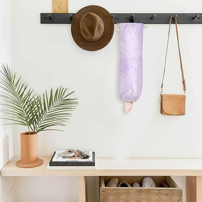 1 PC Plastic Bag Holder Wall Mount Grocery Bag Holder Shopping Bag Trash Bag Storage Organizer Dispenser for Kitchen Closet 22 x 9 Inch Marble Purple
