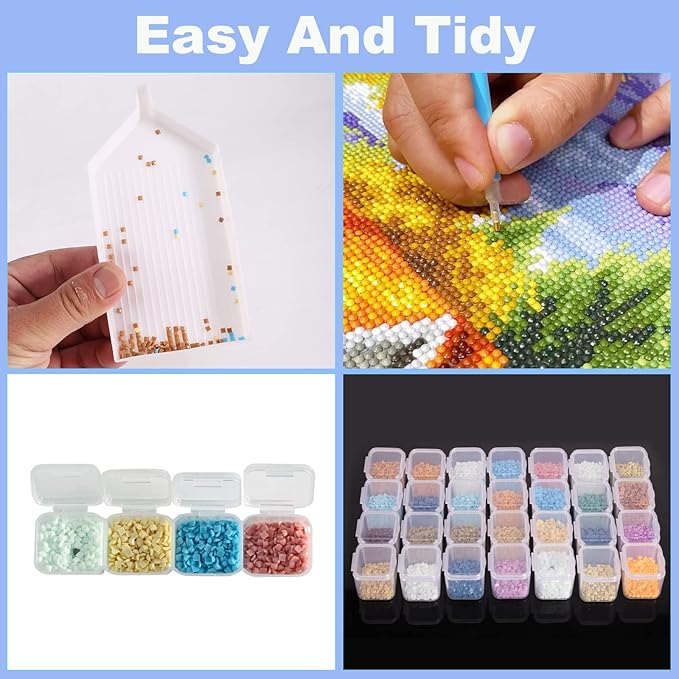 Ecurfu Diamond Painting Bead Storage Containers, 28 Girds 2 Pack, Diamond Art Organizer Box, Embroidery Storage with Label Stickers