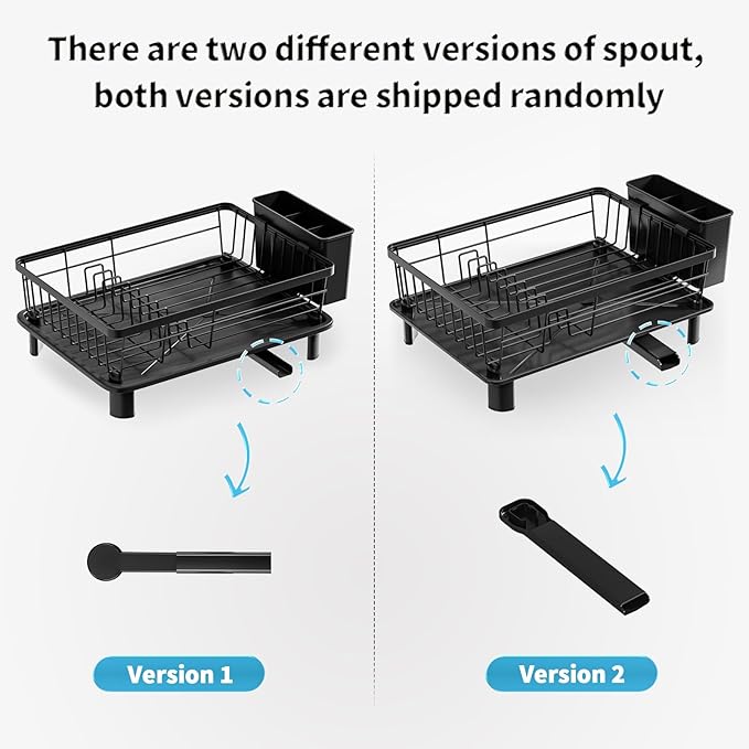 GAOKASE Dish Drying Rack, Stainless Steel Space-Saving Dish Rack, Dish Racks for Kitchen Counter, Kitchen Dish Drainers with Removable Utensil Holder,New Drain Outlet,Plate Rack and Drainboard, Black
