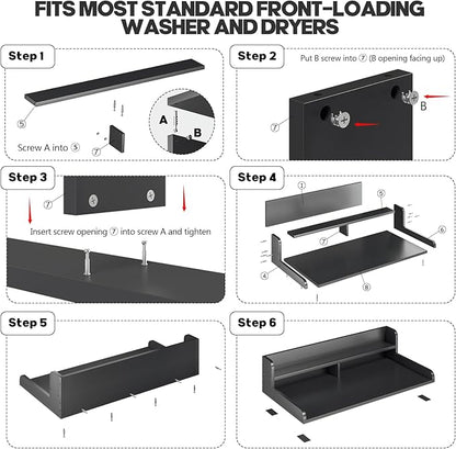 Washer Dryer Countertop with 2-Tier Shelf, 54" W x 27.55" D Laundry Countertop with 2.75" H Guard Edge Rails, Wood Topper with Non-Slip Pad (Pure Wood Color)