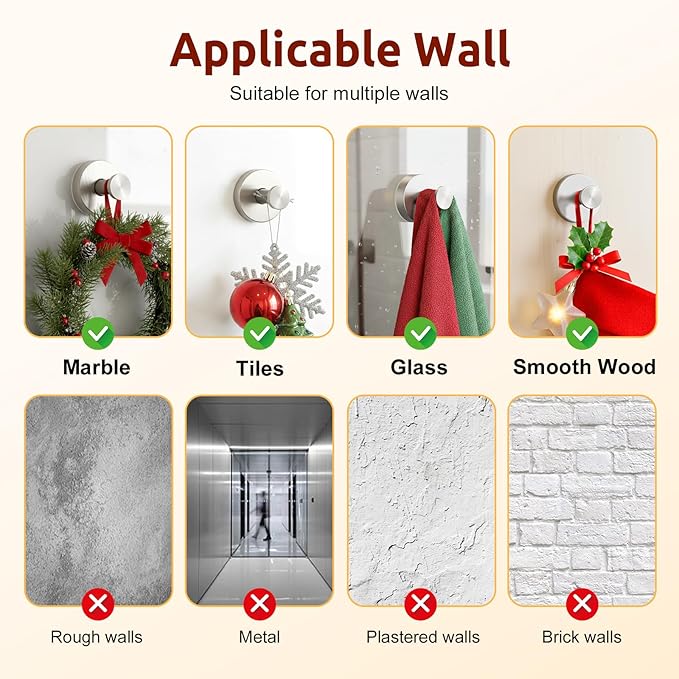4 Packs Suction Cup Hooks for Shower, Heavy-Duty Wreath Hangers for Front Door, No Drill Glass Door Shower Suction Hooks No Damage for Walls Bathroom Kitchen Window Mirror Tile Towel Coat Robe Loofah