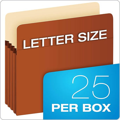 Pendaflex Expanding File Pockets, File Organizers for School, Home or Office, Letter Size, Redrope, 3.5" Expansion, Reinforced with DuPont™ Tyvek® Material, Redrope, 25 per Box (1524E-OX)