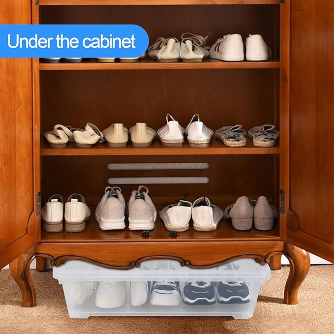 Feicanhao 42 L 4 Packs Plastic Under Bed Storage Container with Lids, Clear Underbed Storage Bin with Wheels