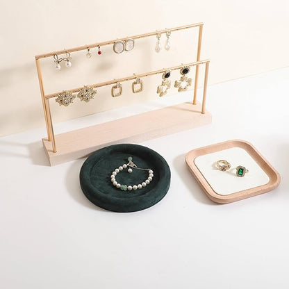 GemeShou Round Jewelry Organizer Plate, Top Microfiber Velvet Jewelry Display Tray, Empty Jewelry Showcase Tray for Necklaces, Bracelets, Rings, Earrings (Green-Small, 5.9 x 5.9 in)