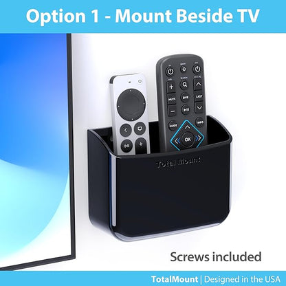 TotalMount Universal Remote Control Holder – Attaches to Wall or Back of TV – Compatible with All TV Remotes (Premium Black, Large)