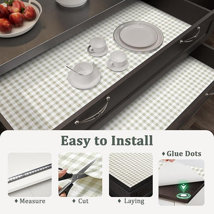Shelf Liner for Kitchen Cabinets 24" x 360" Non-Adhesive Non-Slip Drawer Liners for Dresser, Waterproof Washable Paper, Durable Protector Mat for Pantry Shelves Cupboards, Green Plaid