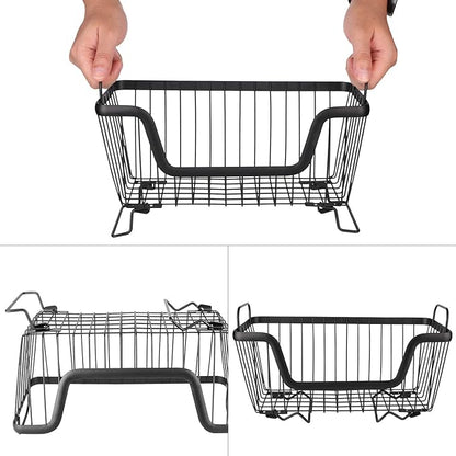 LOTTS Stackable wire basket, Metal Pantry basket, Storage Organizer Bin with Handles, Fruit basket for Kitchen Cabinets, Pantry, Closets, Bedrooms, Bathrooms (12.6×6.5×7.6")- 2 Pack