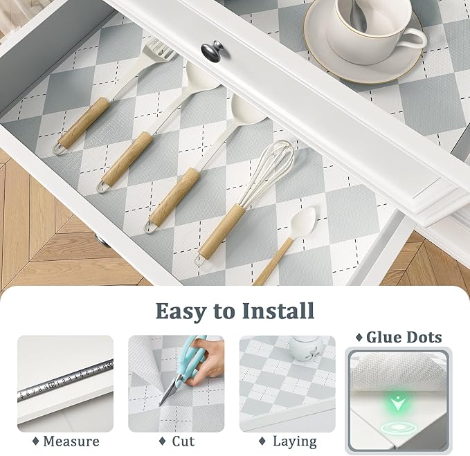 Shelf Liner for Kitchen Cabinets 24" x 240" Non-Adhesive Non-Slip Drawer Liners for Dresser, Waterproof Washable Paper, Durable Protector Mat for Pantry Shelves Cupboards, Light Grey