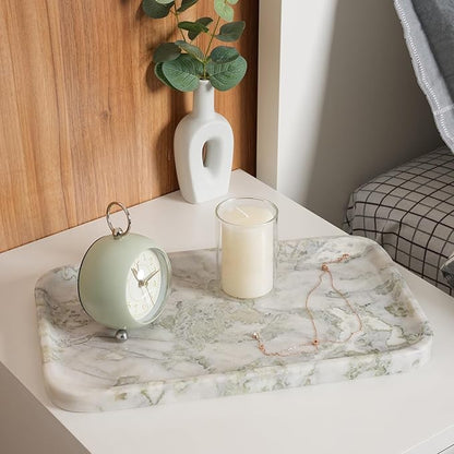 Karibiber Marble Vanity Tray, Large Stone Bathroom Tray for Countertop, 14'' African Gem Genuine Marble Decorative Tray for Dresser, Green Kitchen Trays for Counter,Perfume Storage, Non-Resin/Ceramic